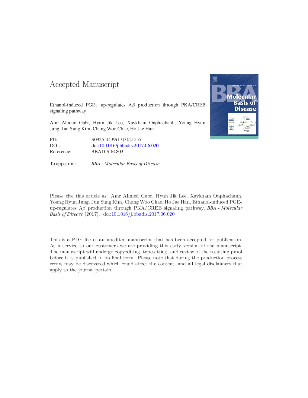 Ethanol-induced PGE2 up-regulates AÎ² production through PKA/CREB signaling pathway