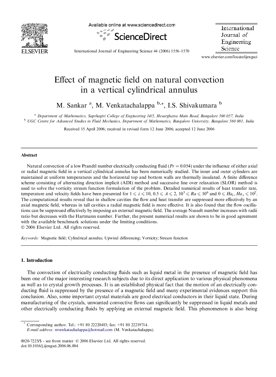 Effect of magnetic field on natural convection in a vertical cylindrical annulus