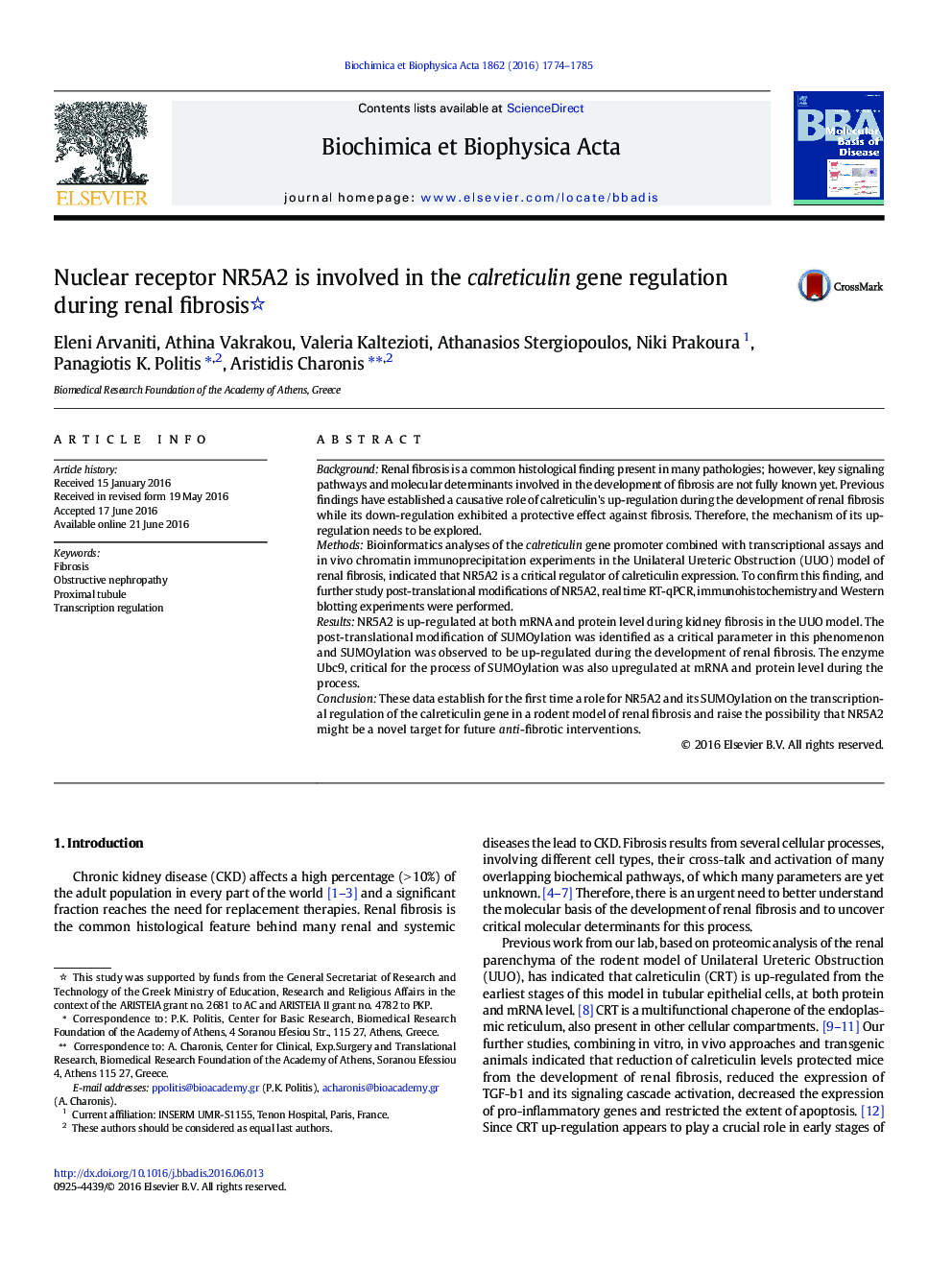 Nuclear receptor NR5A2 is involved in the calreticulin gene regulation during renal fibrosis