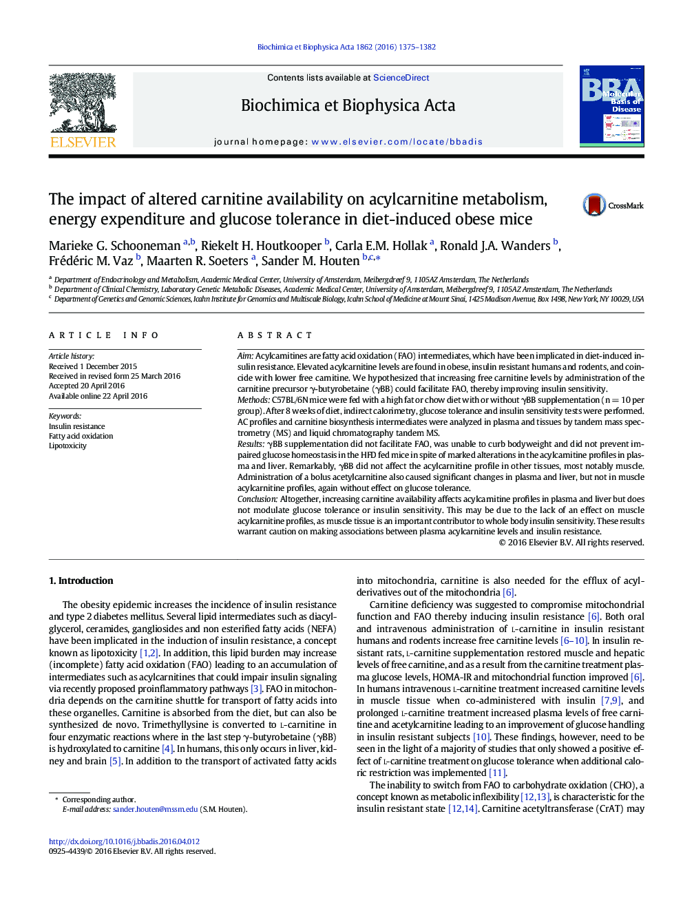 The impact of altered carnitine availability on acylcarnitine metabolism, energy expenditure and glucose tolerance in diet-induced obese mice