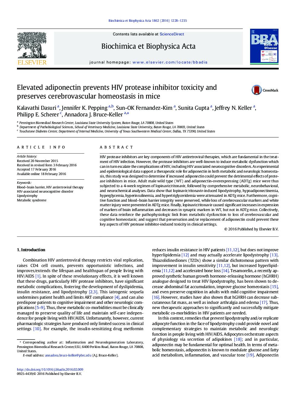 Elevated adiponectin prevents HIV protease inhibitor toxicity and preserves cerebrovascular homeostasis in mice