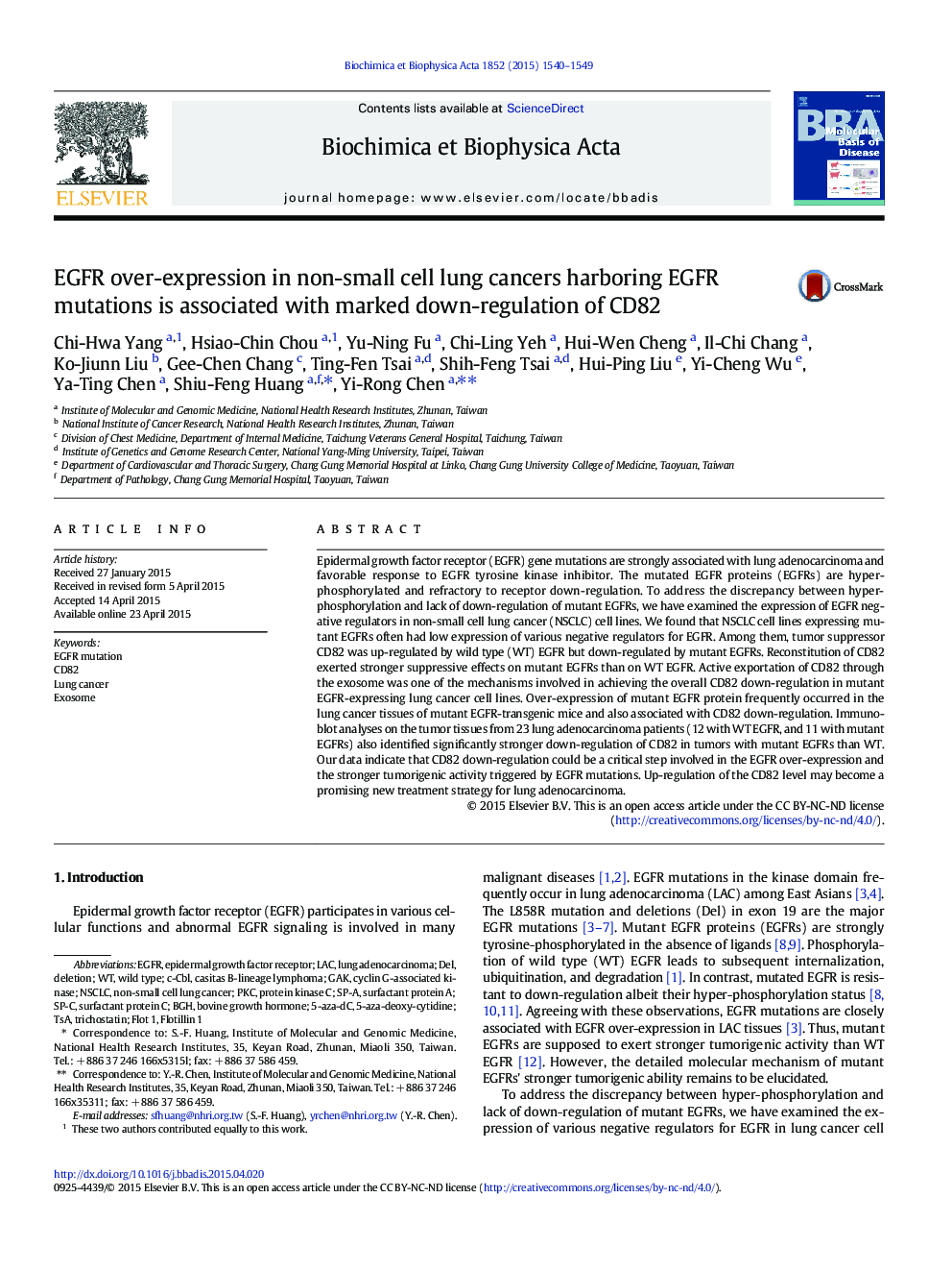 EGFR over-expression in non-small cell lung cancers harboring EGFR mutations is associated with marked down-regulation of CD82