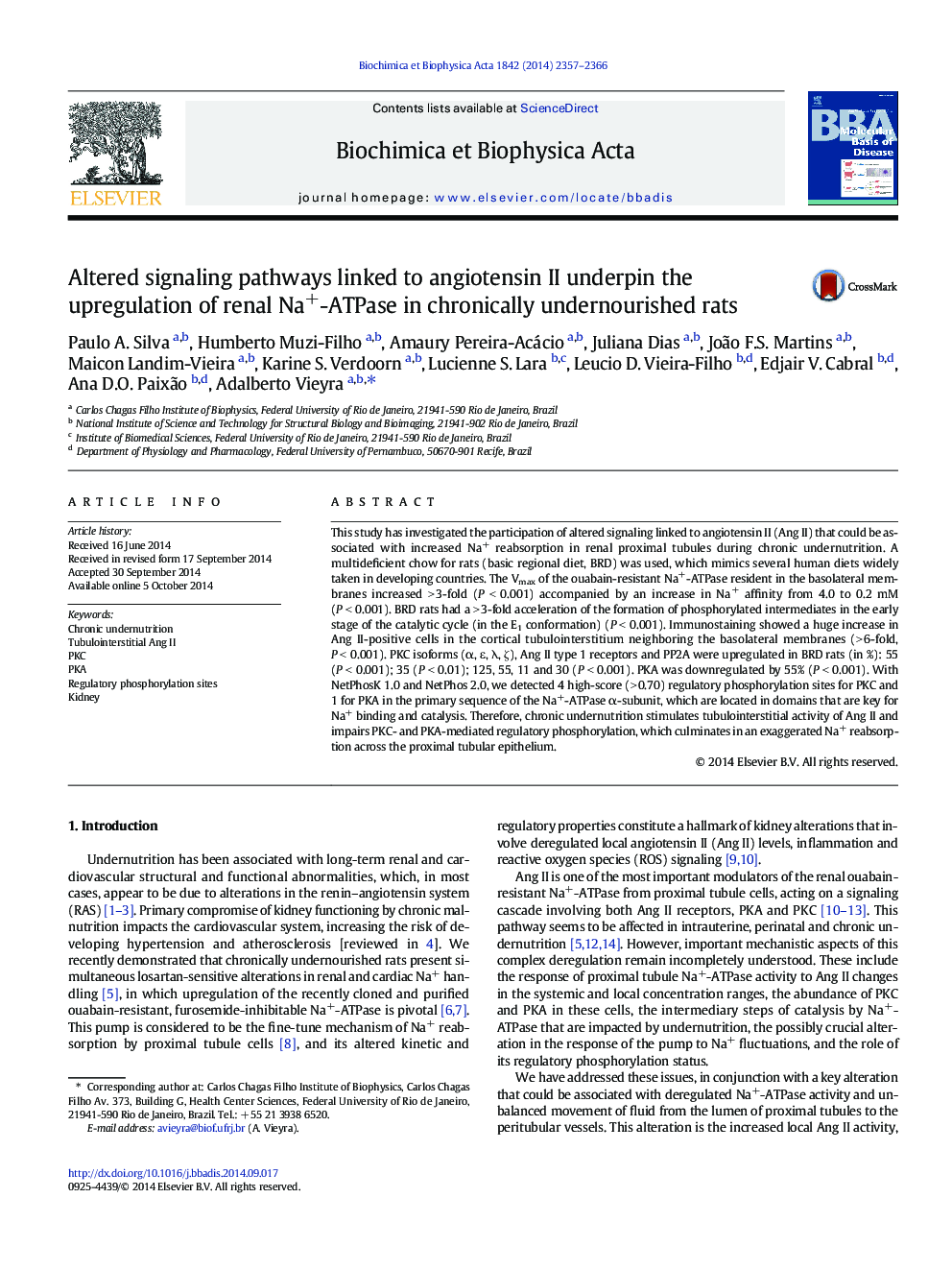 Altered signaling pathways linked to angiotensin II underpin the upregulation of renal Na+-ATPase in chronically undernourished rats