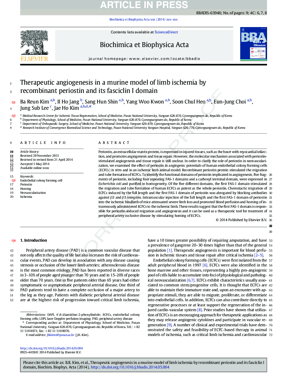 Therapeutic angiogenesis in a murine model of limb ischemia by recombinant periostin and its fasciclin I domain