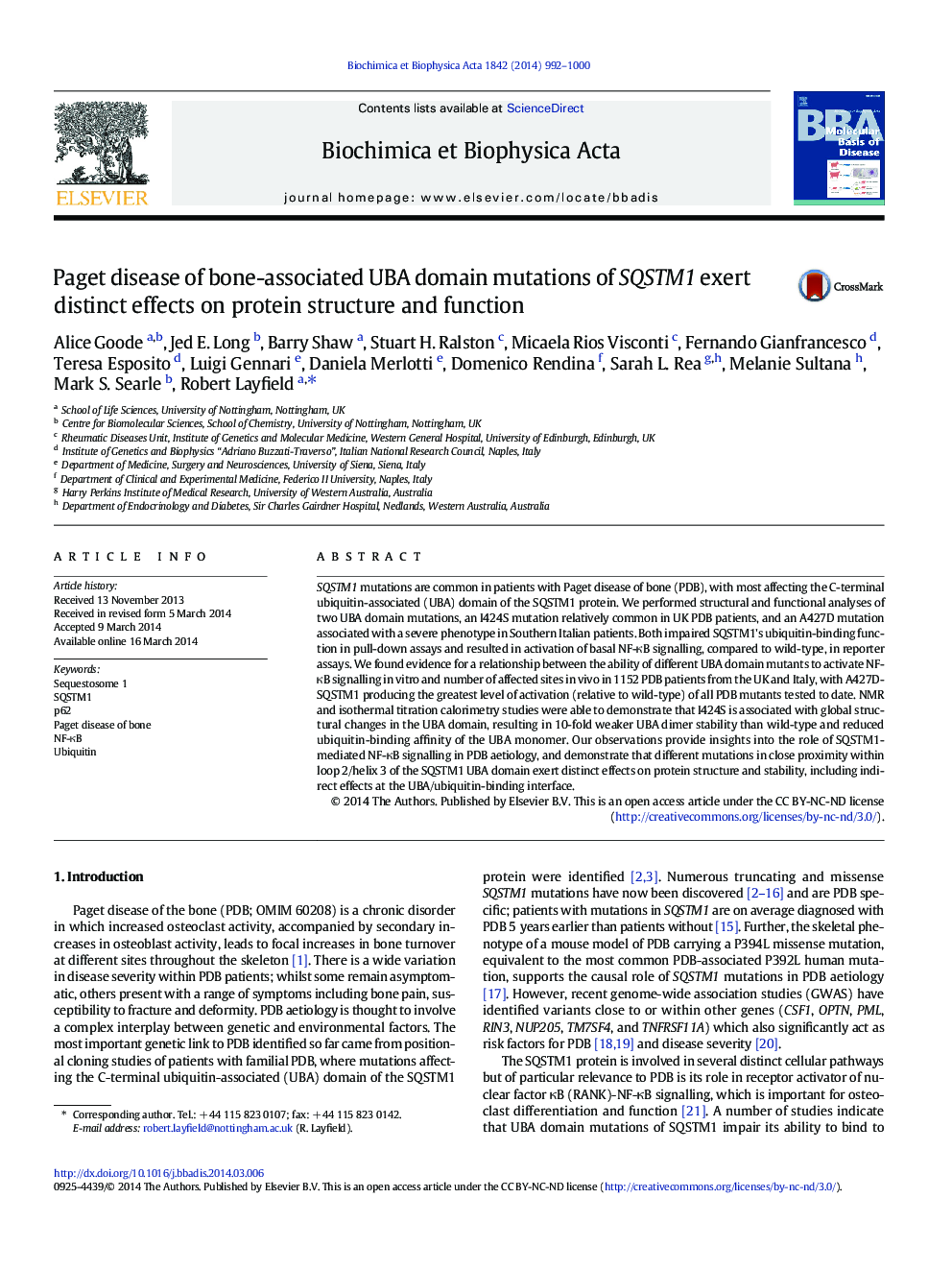 Paget disease of bone-associated UBA domain mutations of SQSTM1 exert distinct effects on protein structure and function