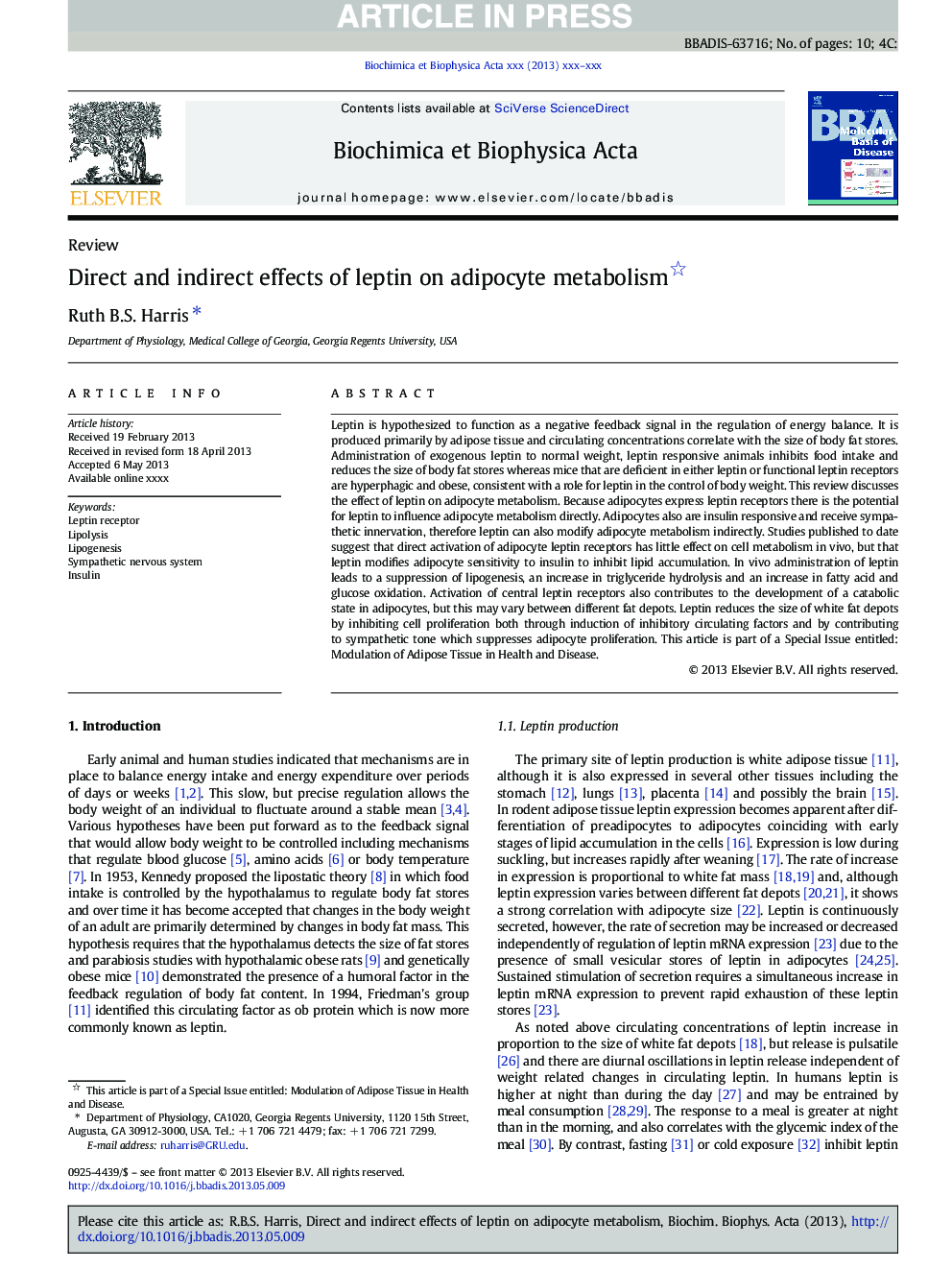 اثرات مستقیم و غیر مستقیم لپتین بر متابولیسم آدیپوسیت 
