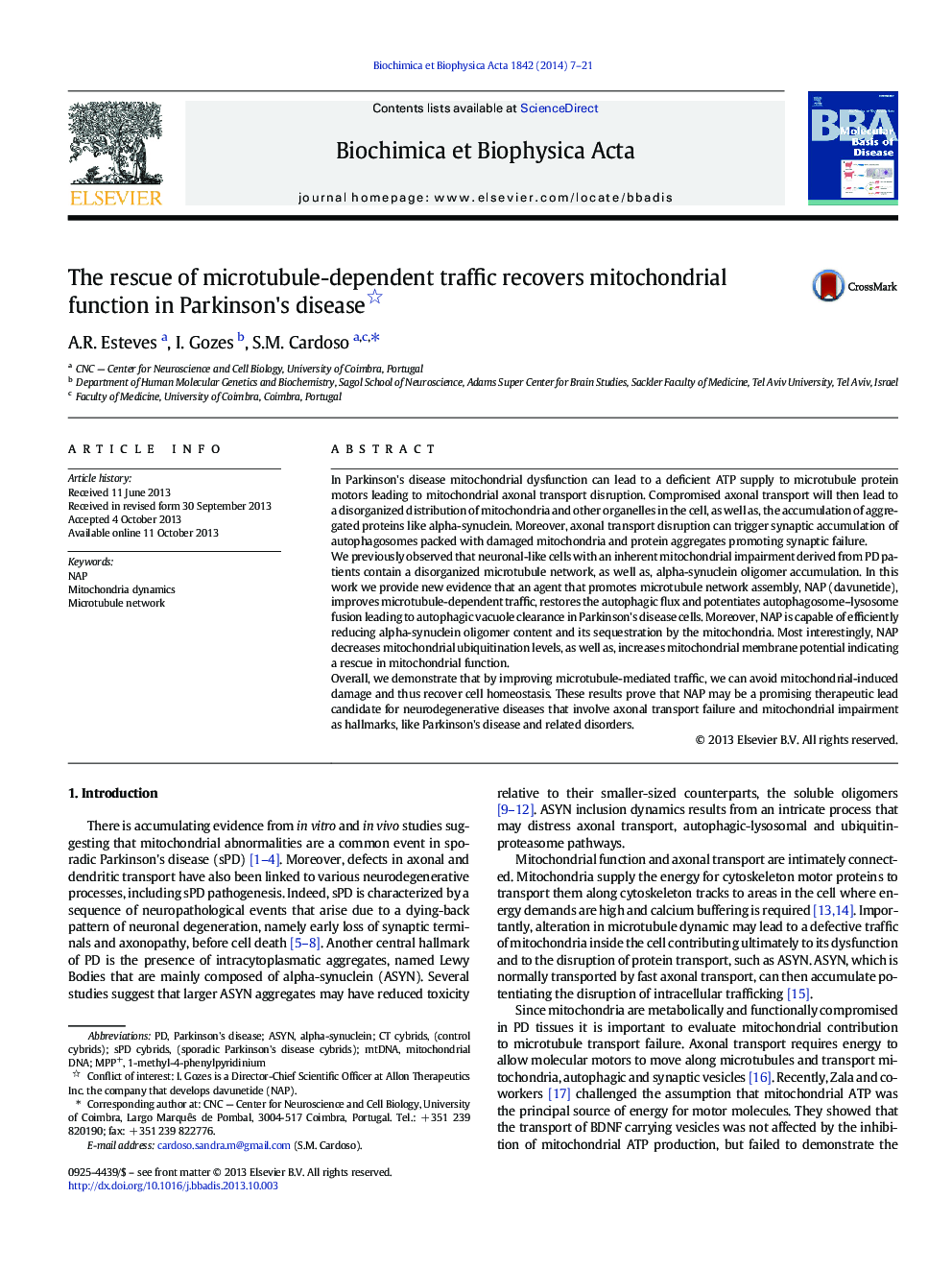 The rescue of microtubule-dependent traffic recovers mitochondrial function in Parkinson's disease