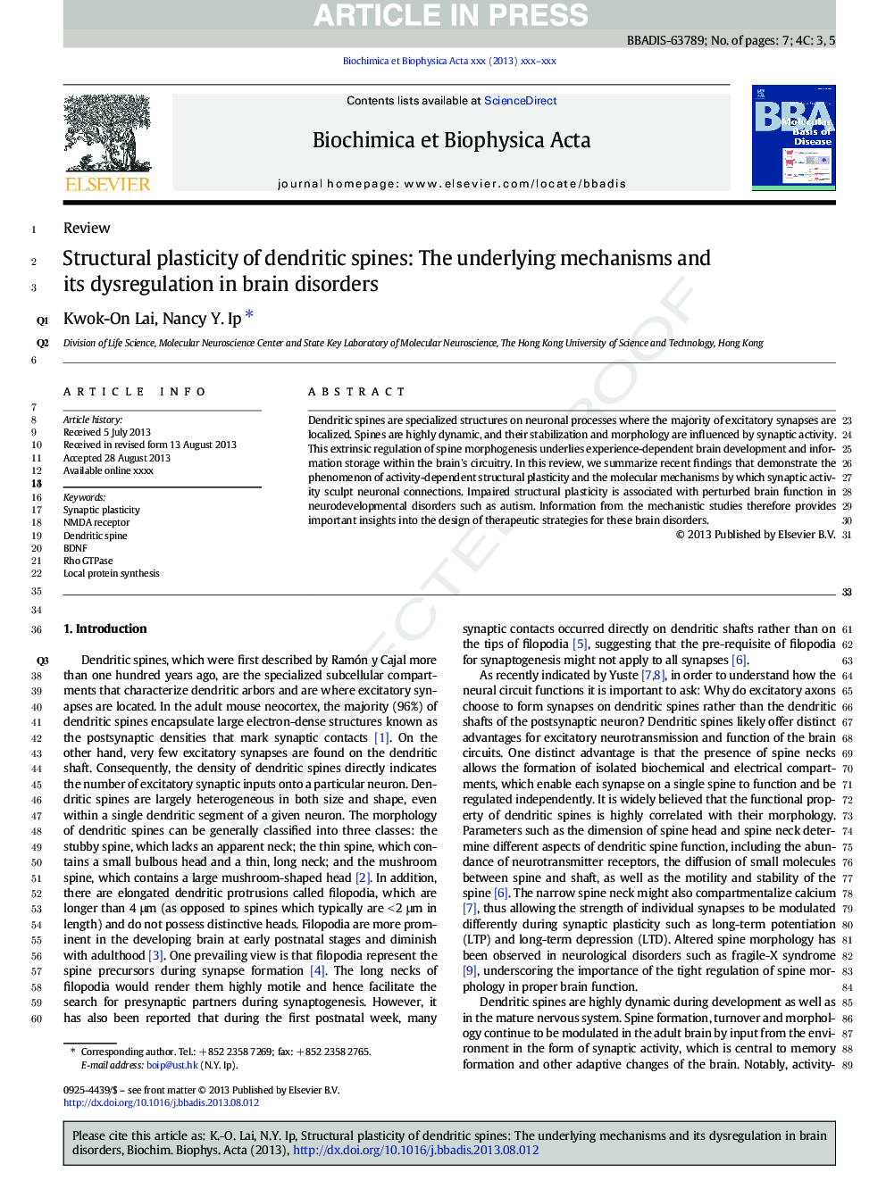 Structural plasticity of dendritic spines: The underlying mechanisms and its dysregulation in brain disorders