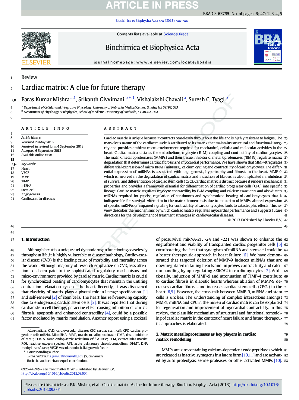 Cardiac matrix: A clue for future therapy