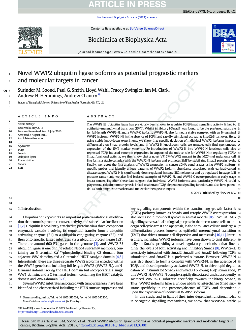 Novel WWP2 ubiquitin ligase isoforms as potential prognostic markers and molecular targets in cancer