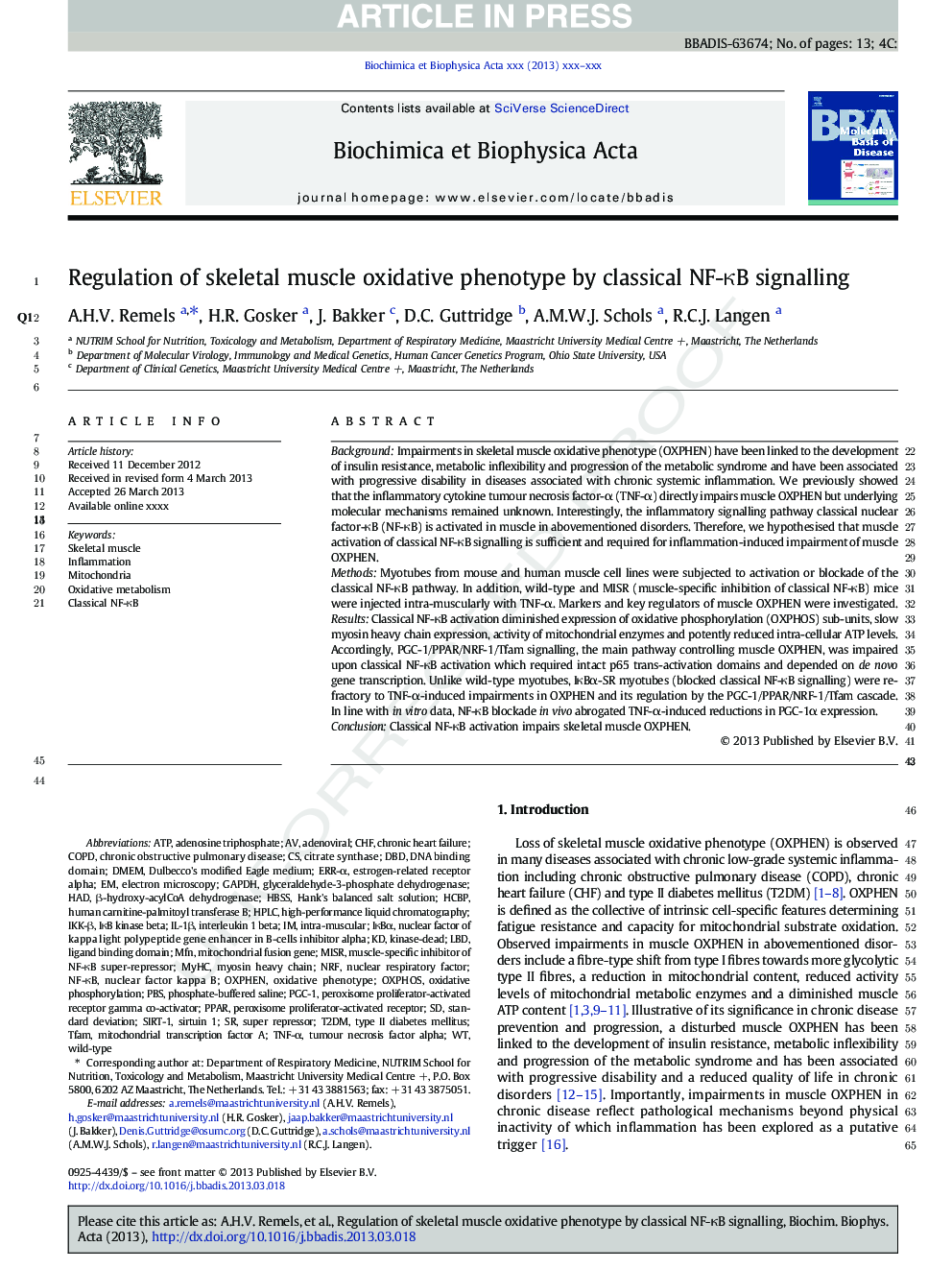 Regulation of skeletal muscle oxidative phenotype by classical NF-ÎºB signalling