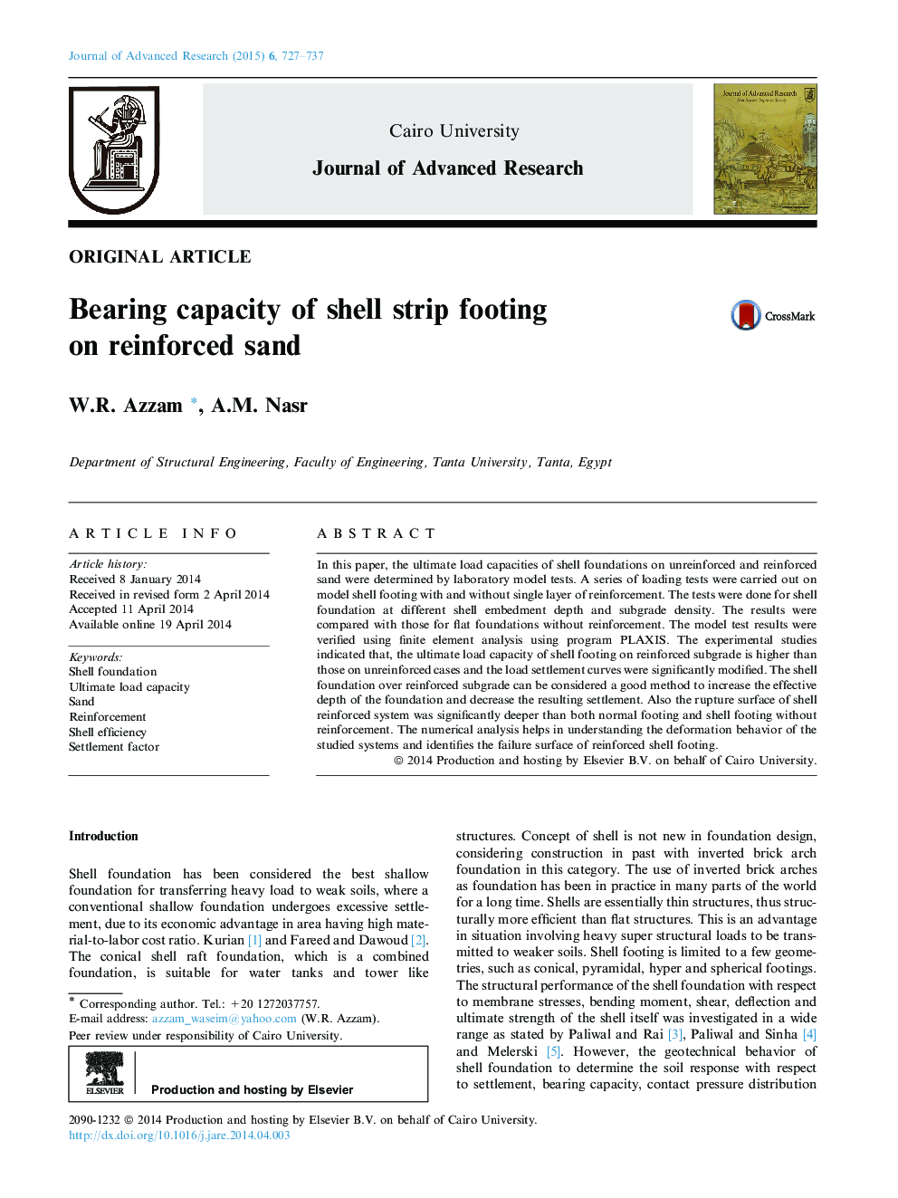 Bearing capacity of shell strip footing on reinforced sand 