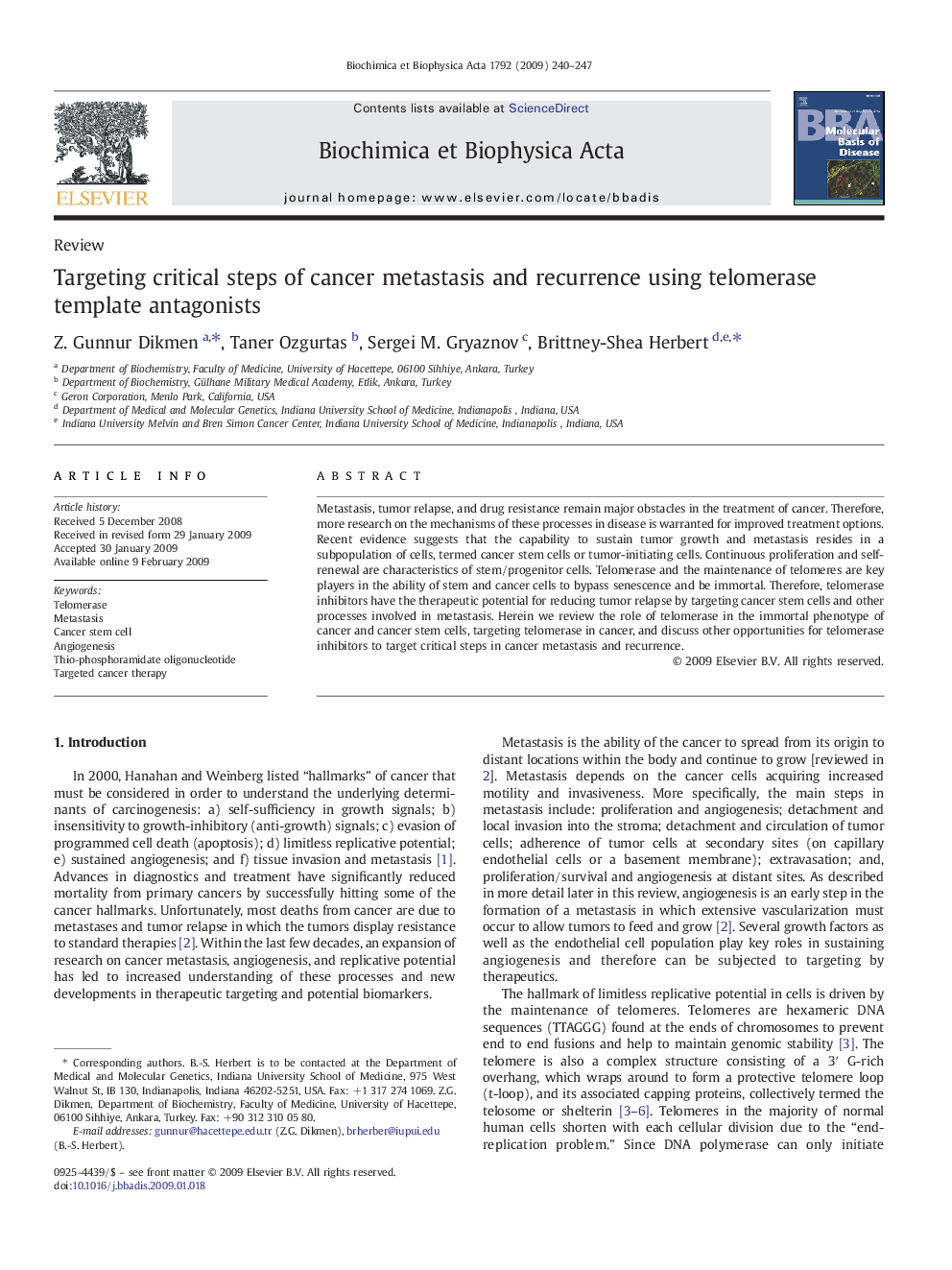 Targeting critical steps of cancer metastasis and recurrence using telomerase template antagonists