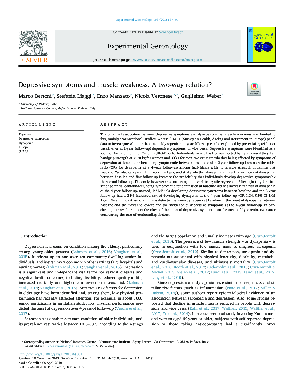 Depressive symptoms and muscle weakness: A two-way relation?