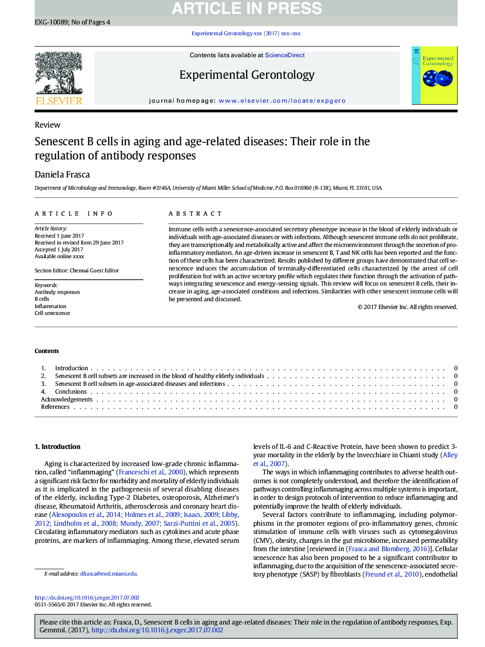 Senescent B cells in aging and age-related diseases: Their role in the regulation of antibody responses