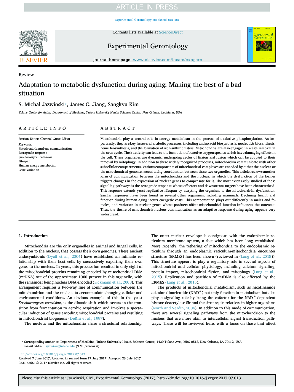 Adaptation to metabolic dysfunction during aging: Making the best of a bad situation