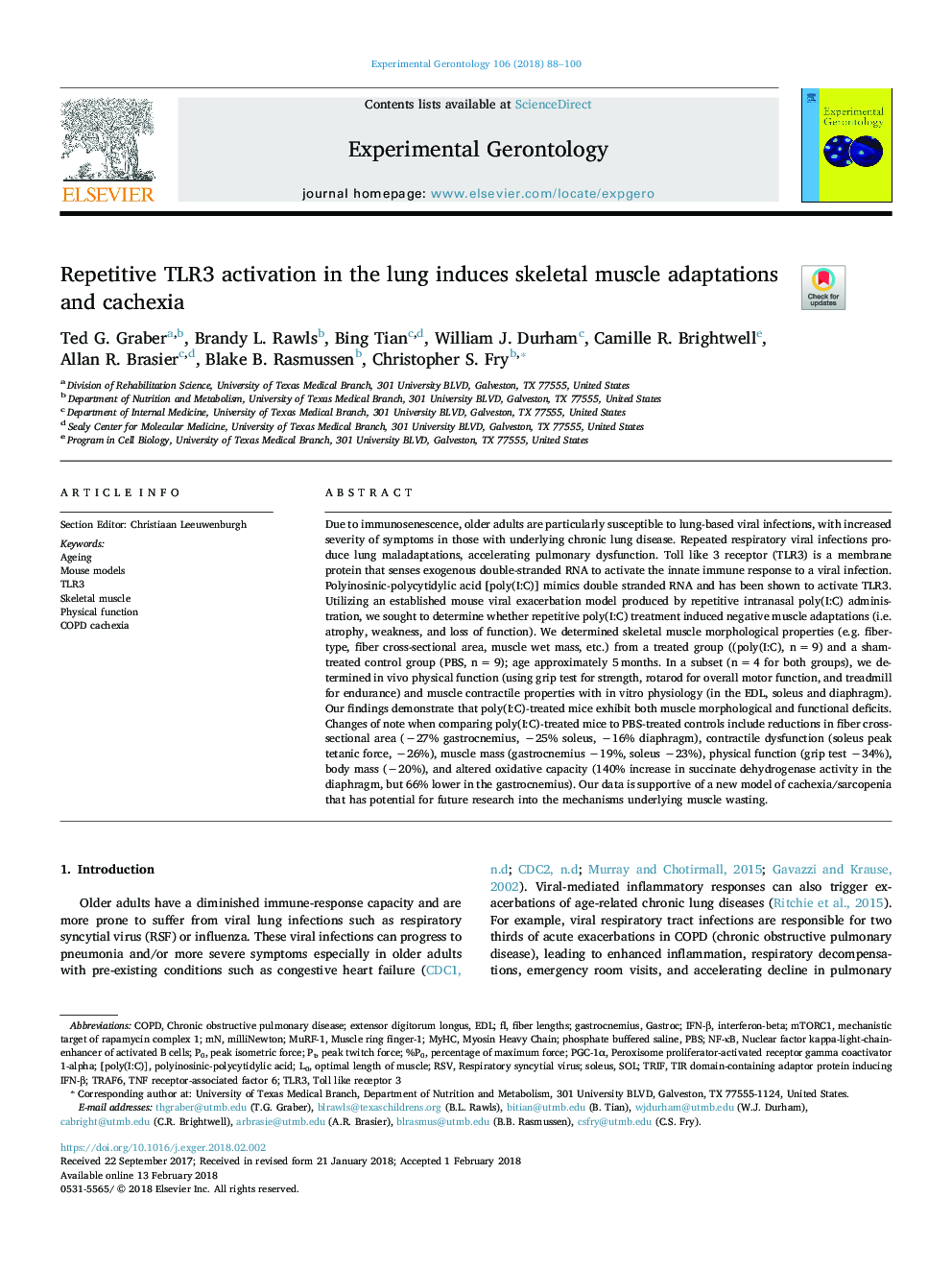 Repetitive TLR3 activation in the lung induces skeletal muscle adaptations and cachexia