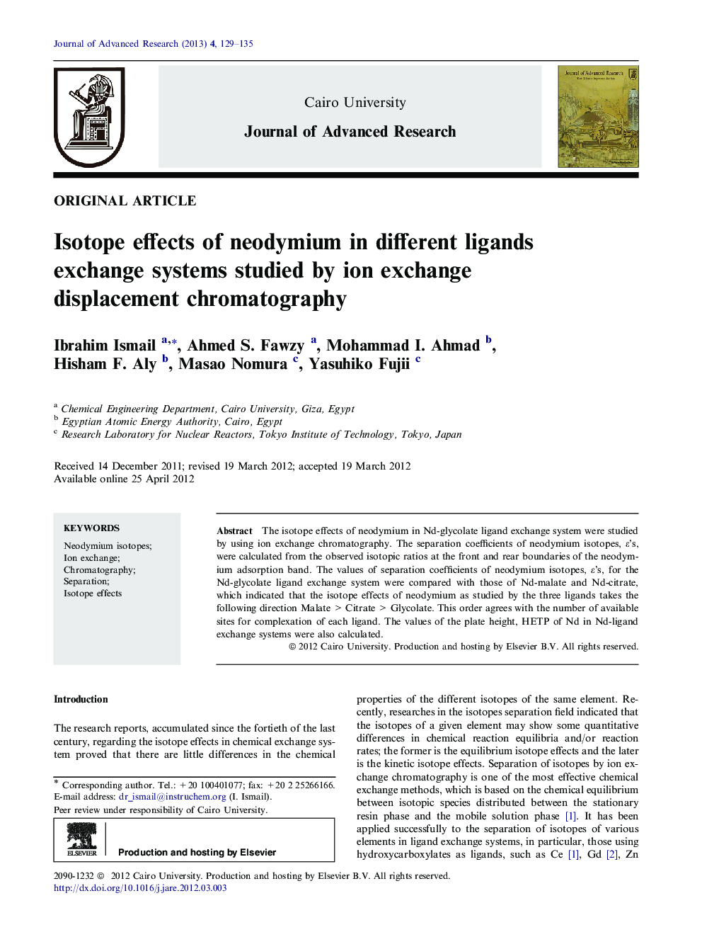 Isotope effects of neodymium in different ligands exchange systems studied by ion exchange displacement chromatography 