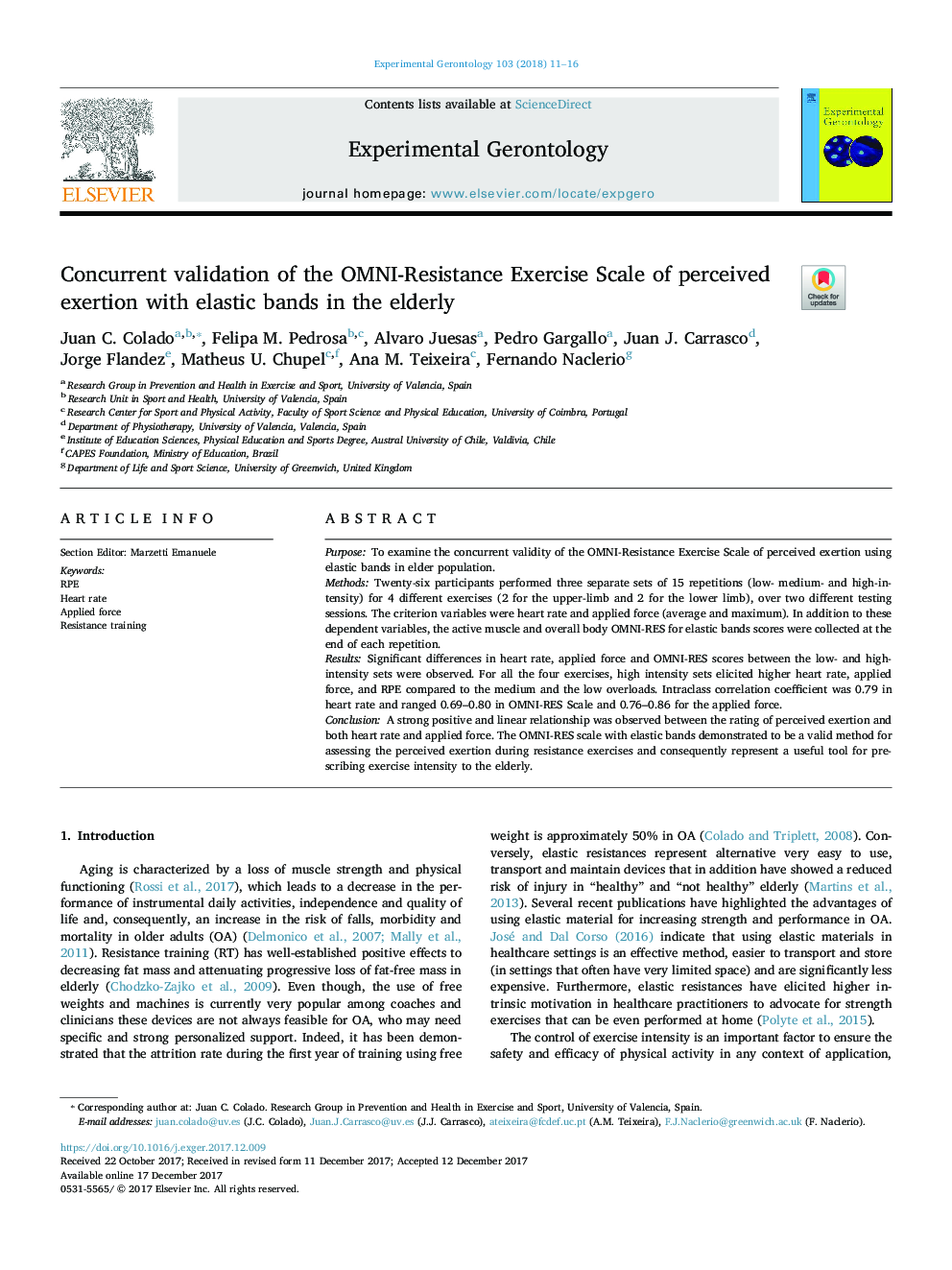 Concurrent validation of the OMNI-Resistance Exercise Scale of perceived exertion with elastic bands in the elderly