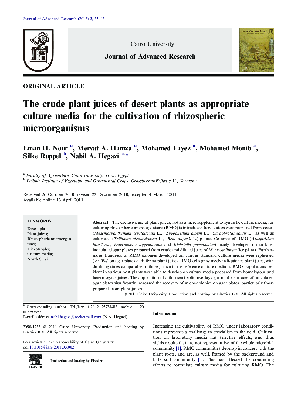 The crude plant juices of desert plants as appropriate culture media for the cultivation of rhizospheric microorganisms