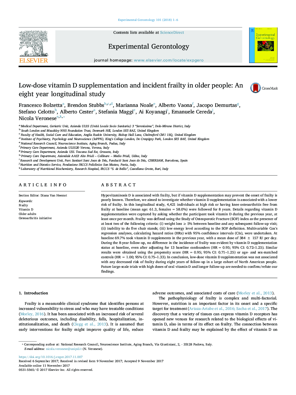 Low-dose vitamin D supplementation and incident frailty in older people: An eight year longitudinal study