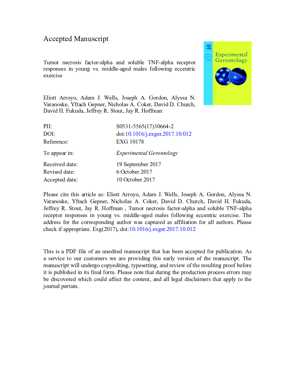 Tumor necrosis factor-alpha and soluble TNF-alpha receptor responses in young vs. middle-aged males following eccentric exercise