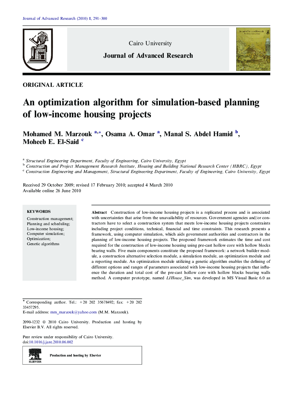 An optimization algorithm for simulation-based planning of low-income housing projects