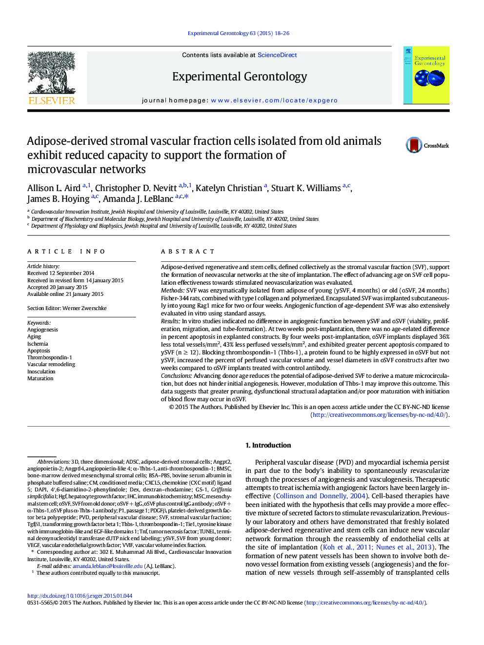 Adipose-derived stromal vascular fraction cells isolated from old animals exhibit reduced capacity to support the formation of microvascular networks