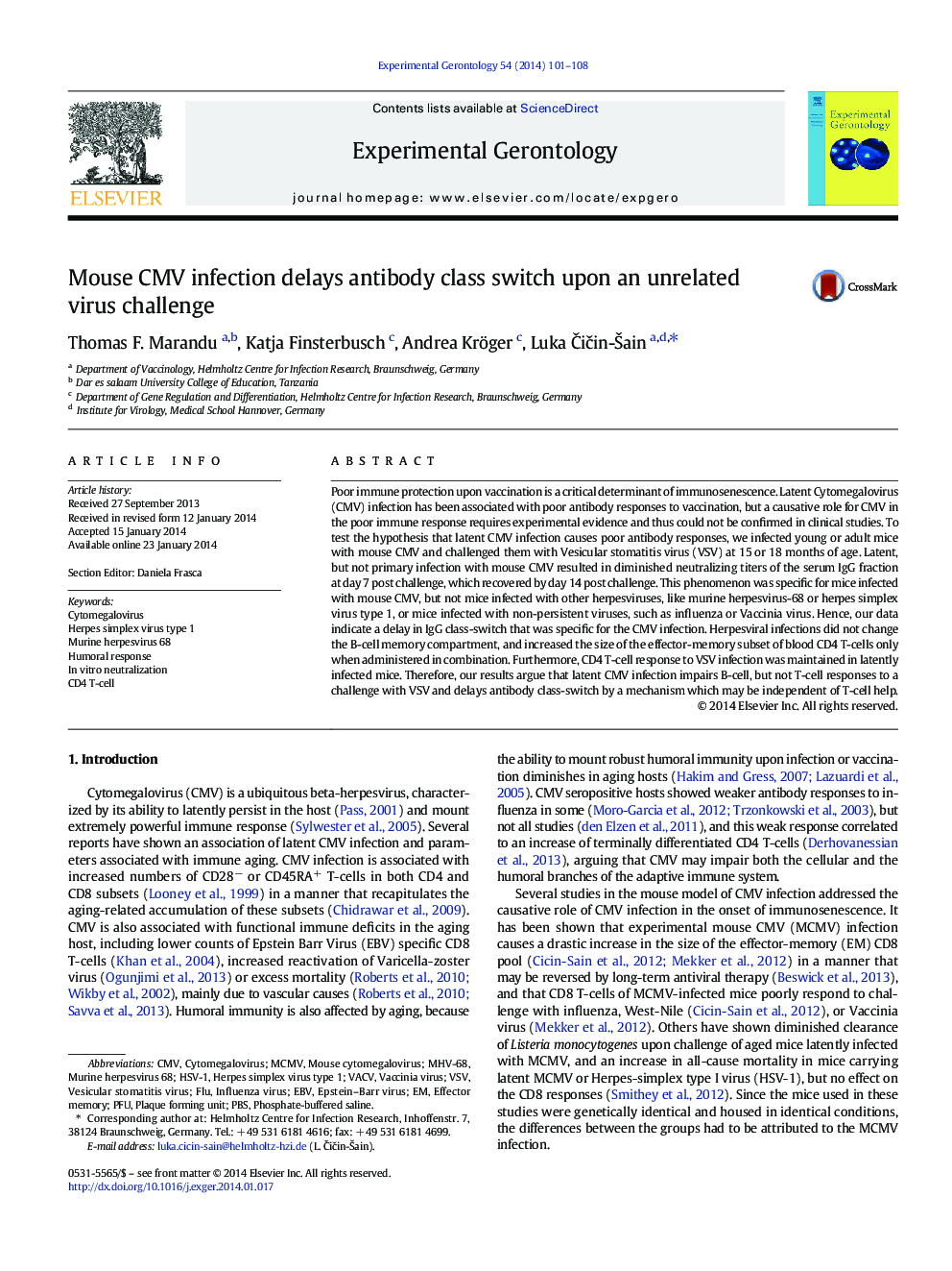 Mouse CMV infection delays antibody class switch upon an unrelated virus challenge