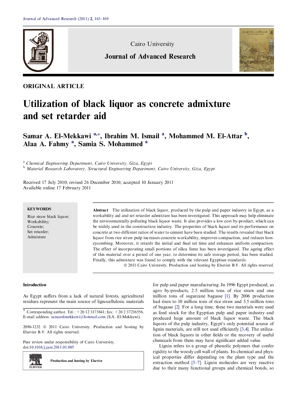 Utilization of black liquor as concrete admixture and set retarder aid