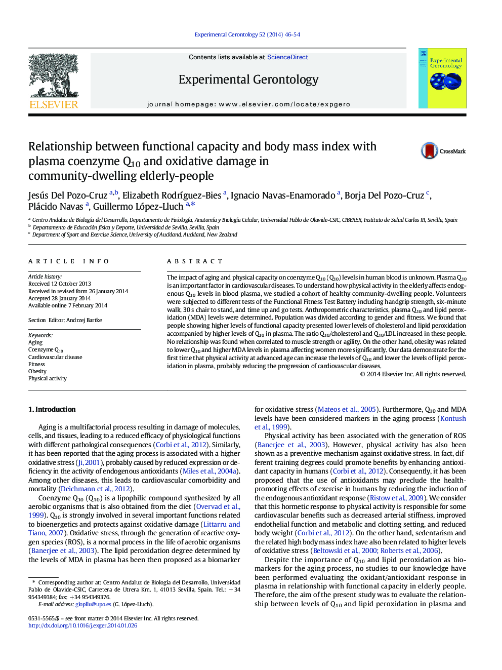 Relationship between functional capacity and body mass index with plasma coenzyme Q10 and oxidative damage in community-dwelling elderly-people