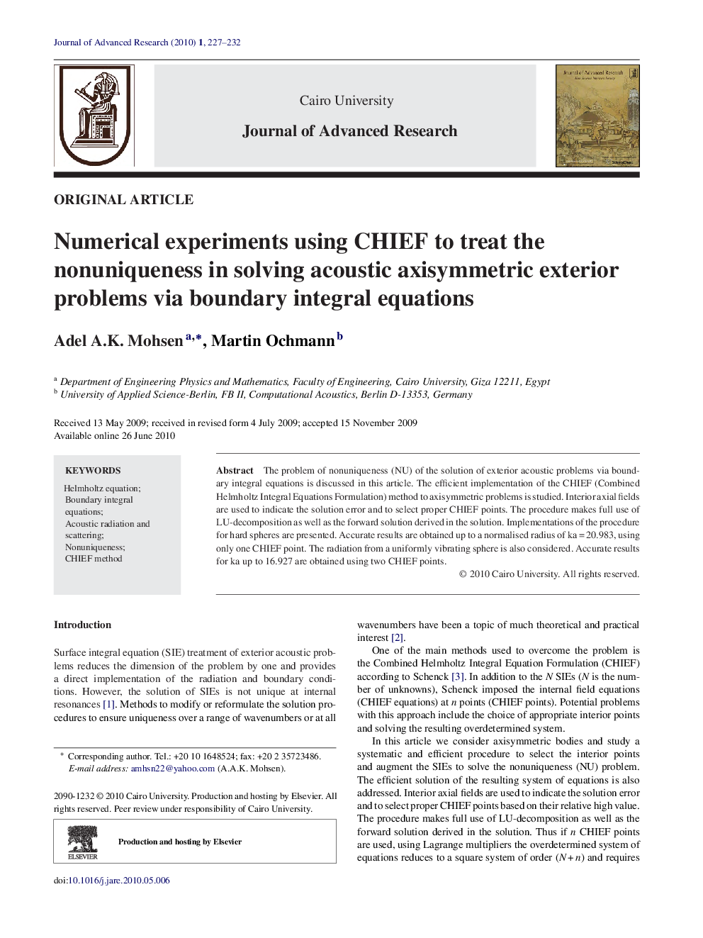 Numerical experiments using CHIEF to treat the nonuniqueness in solving acoustic axisymmetric exterior problems via boundary integral equations