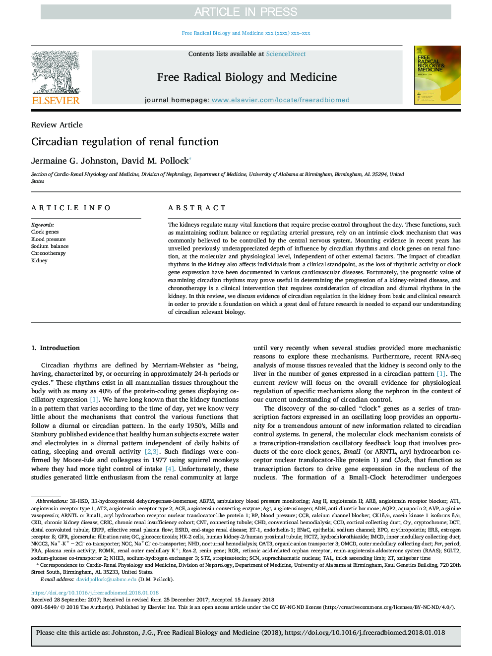 Circadian regulation of renal function