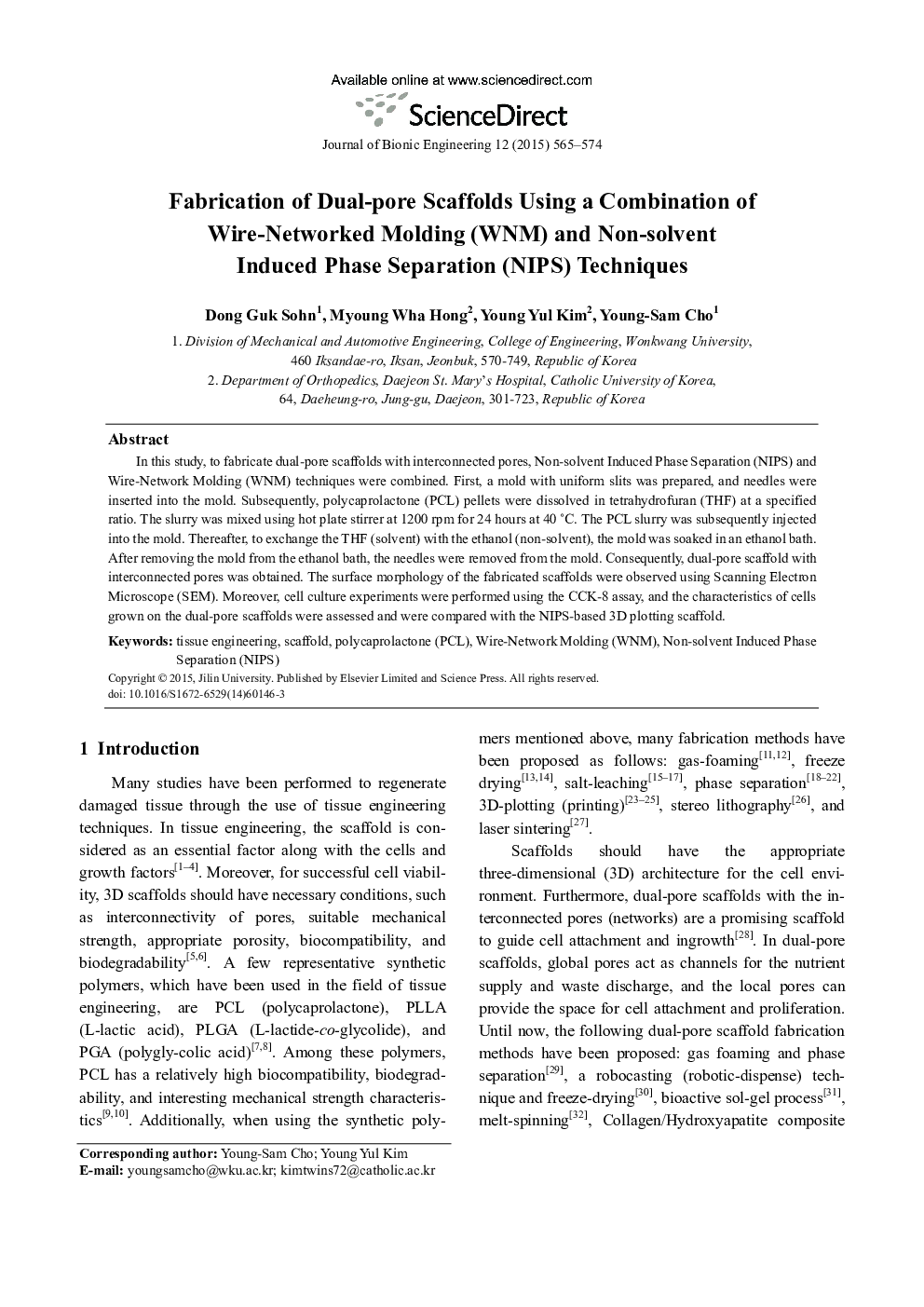 Fabrication of Dual-pore Scaffolds Using a Combination of Wire-Networked Molding (WNM) and Non-solvent Induced Phase Separation (NIPS) Techniques