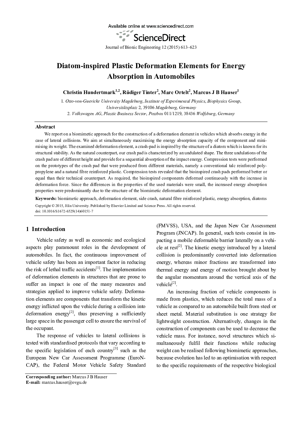 Diatom-inspired Plastic Deformation Elements for Energy Absorption in Automobiles
