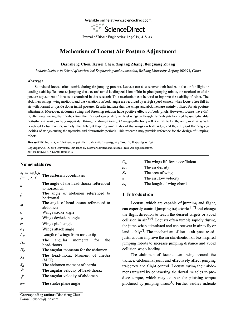 Mechanism of Locust Air Posture Adjustment