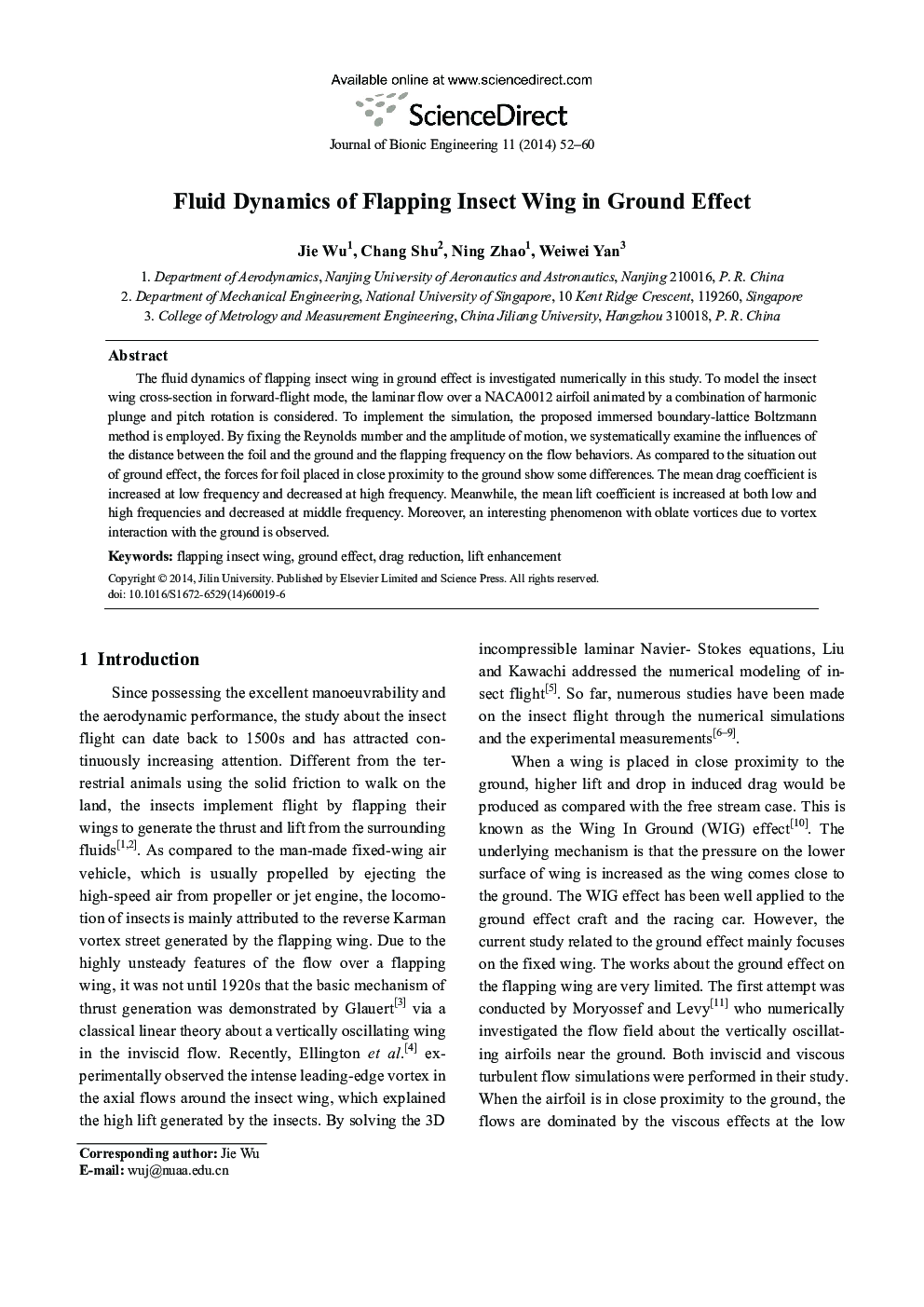 Fluid Dynamics of Flapping Insect Wing in Ground Effect