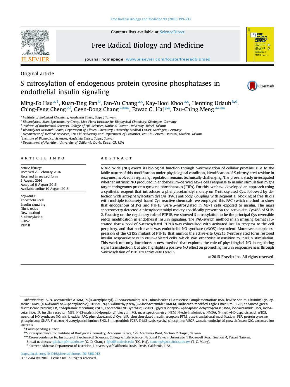 S-nitrosylation of endogenous protein tyrosine phosphatases in endothelial insulin signaling