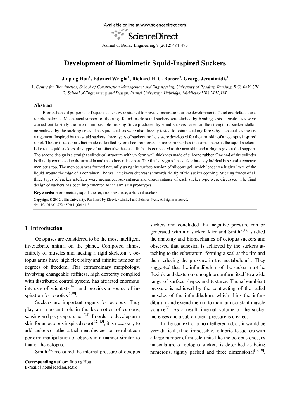 Development of Biomimetic Squid-Inspired Suckers