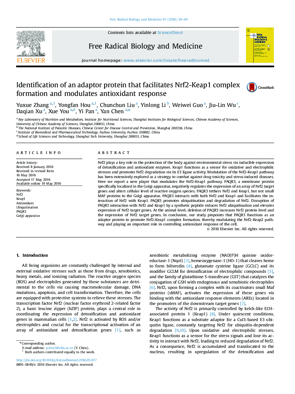 Identification of an adaptor protein that facilitates Nrf2-Keap1 complex formation and modulates antioxidant response