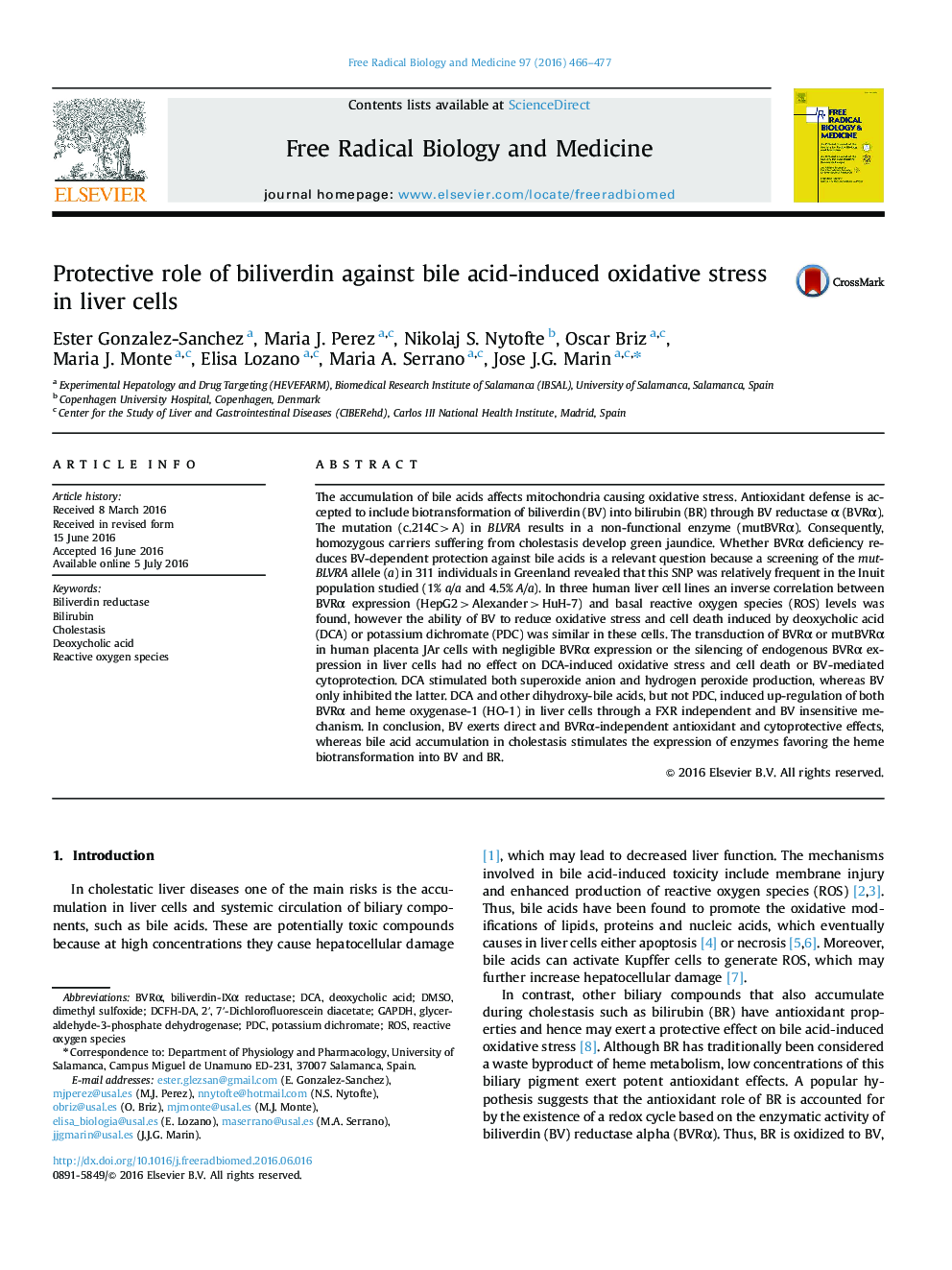 Protective role of biliverdin against bile acid-induced oxidative stress in liver cells