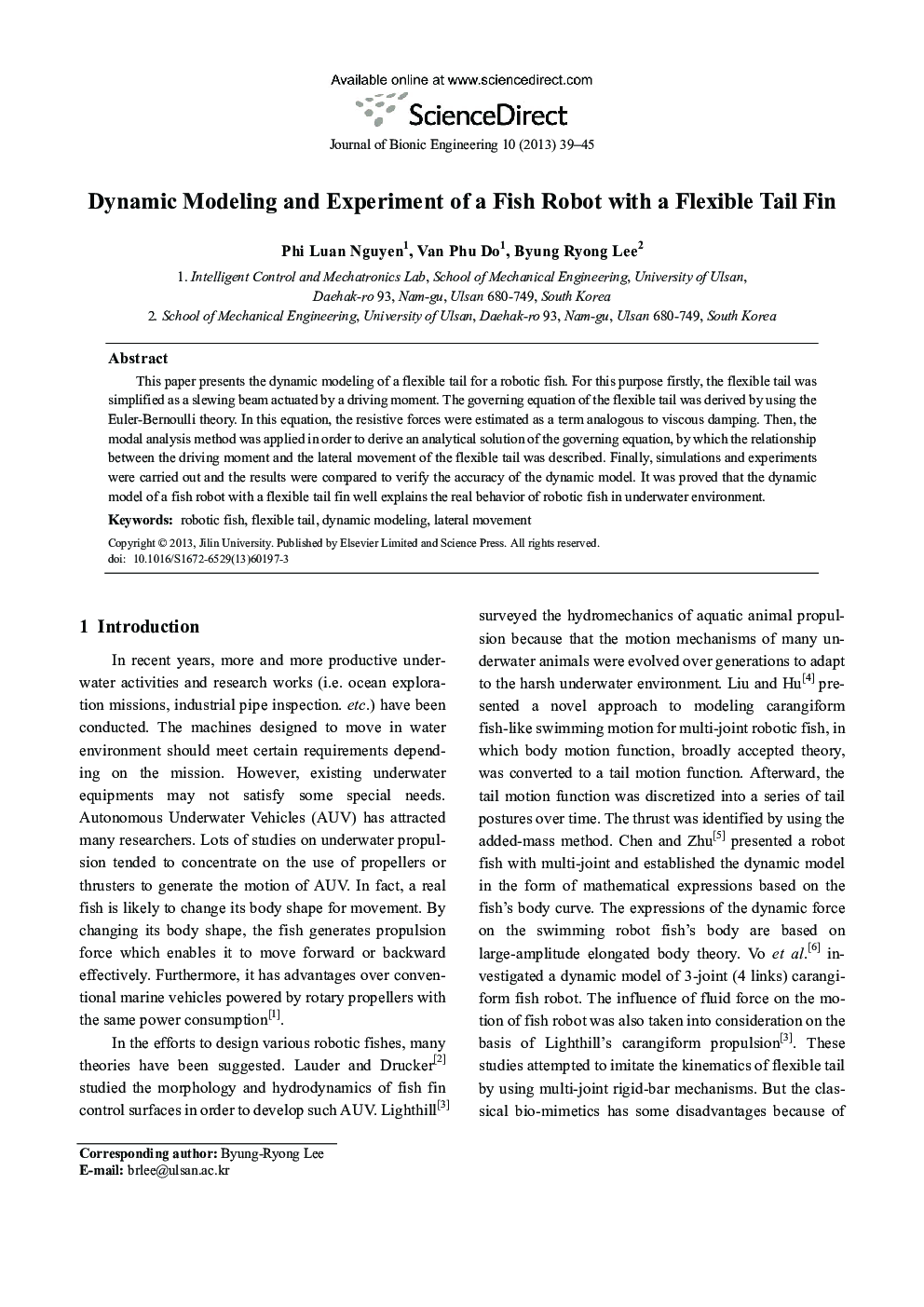 Dynamic Modeling and Experiment of a Fish Robot with a Flexible Tail Fin