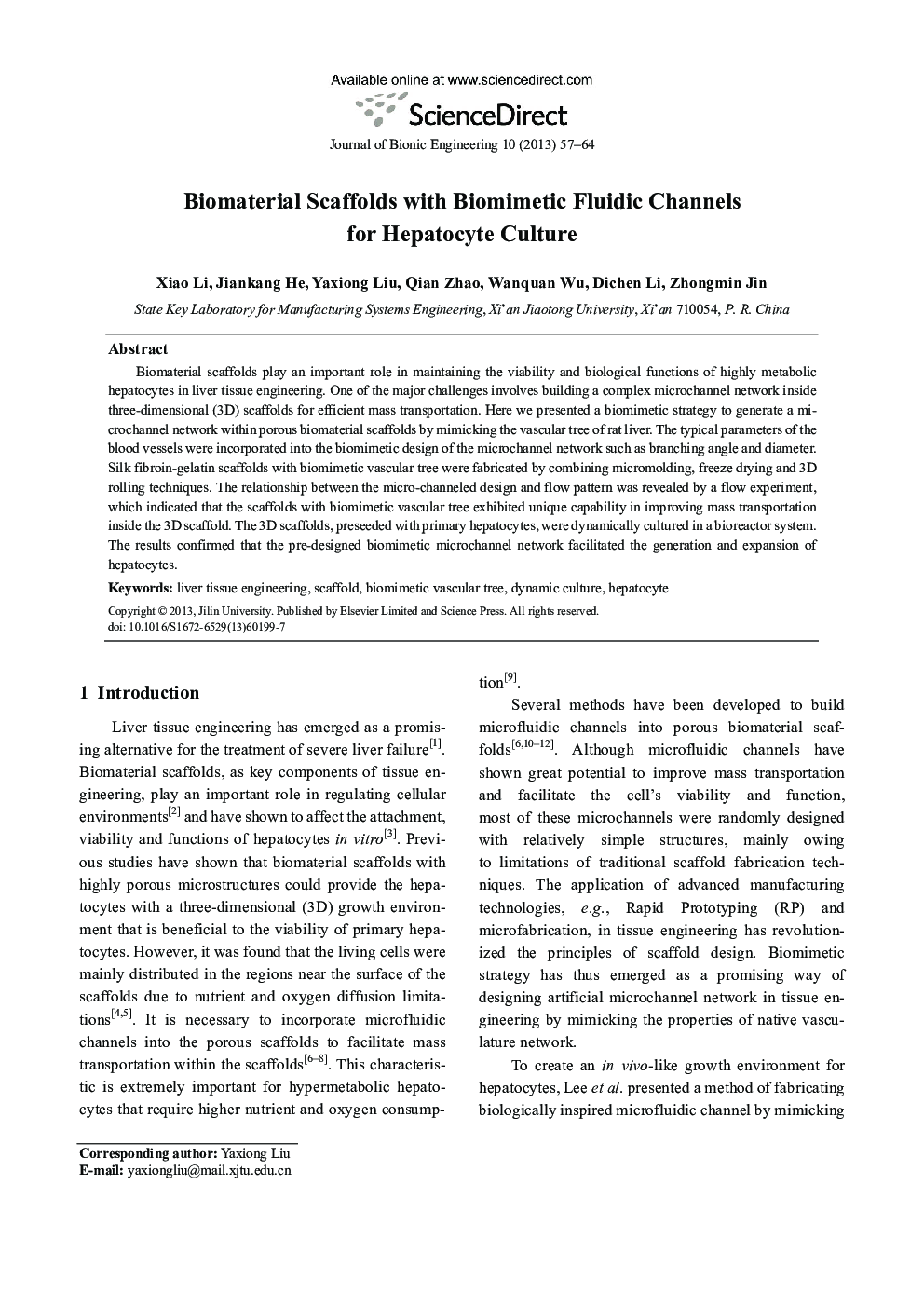 Biomaterial Scaffolds with Biomimetic Fluidic Channels for Hepatocyte Culture