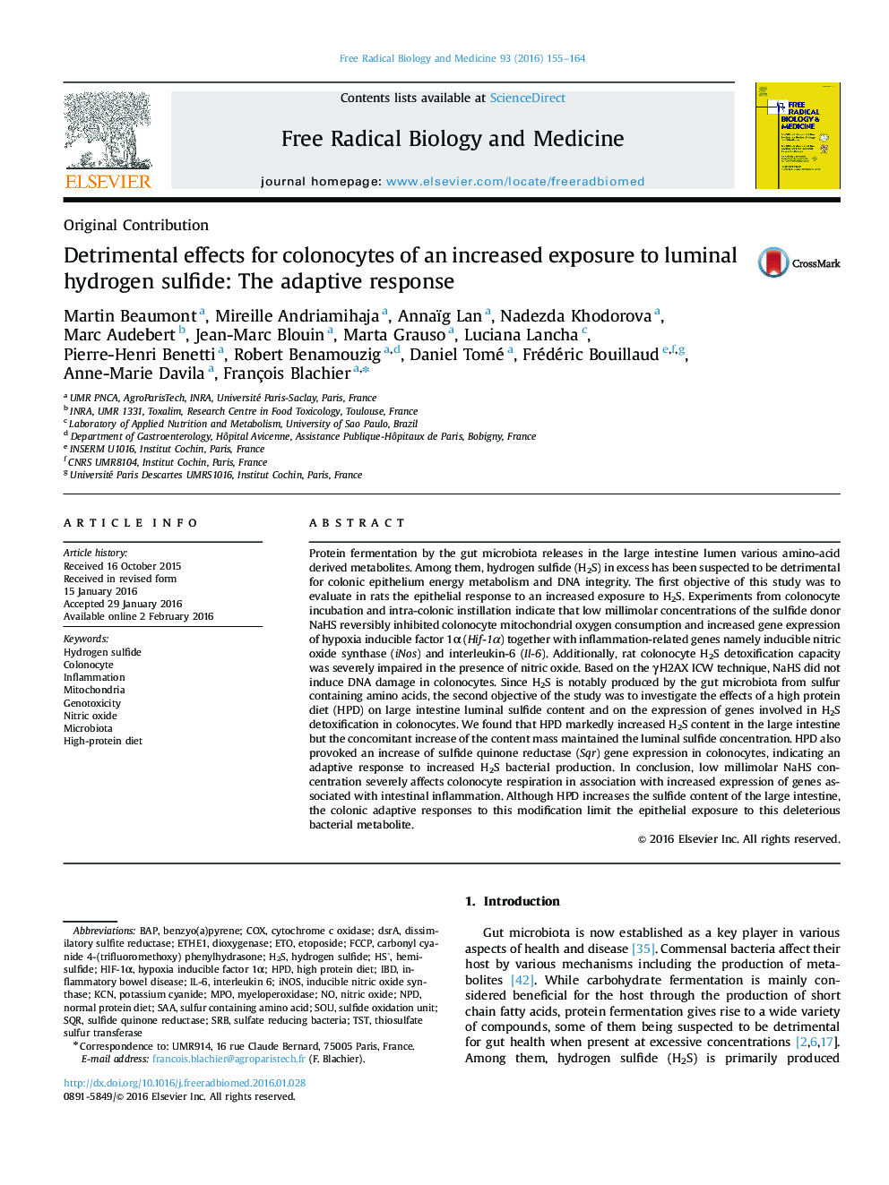 Detrimental effects for colonocytes of an increased exposure to luminal hydrogen sulfide: The adaptive response