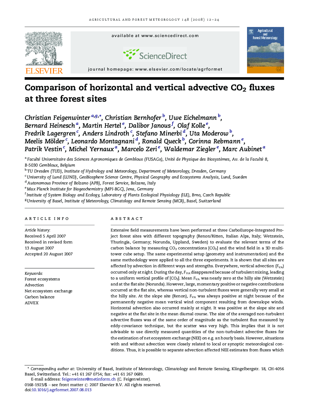 Comparison of horizontal and vertical advective CO2 fluxes at three forest sites