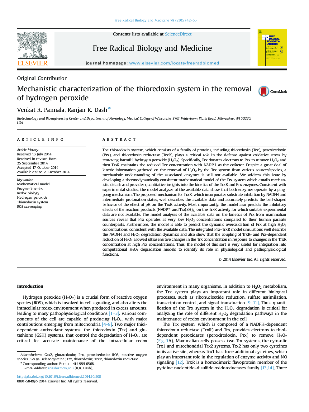 Mechanistic characterization of the thioredoxin system in the removal of hydrogen peroxide