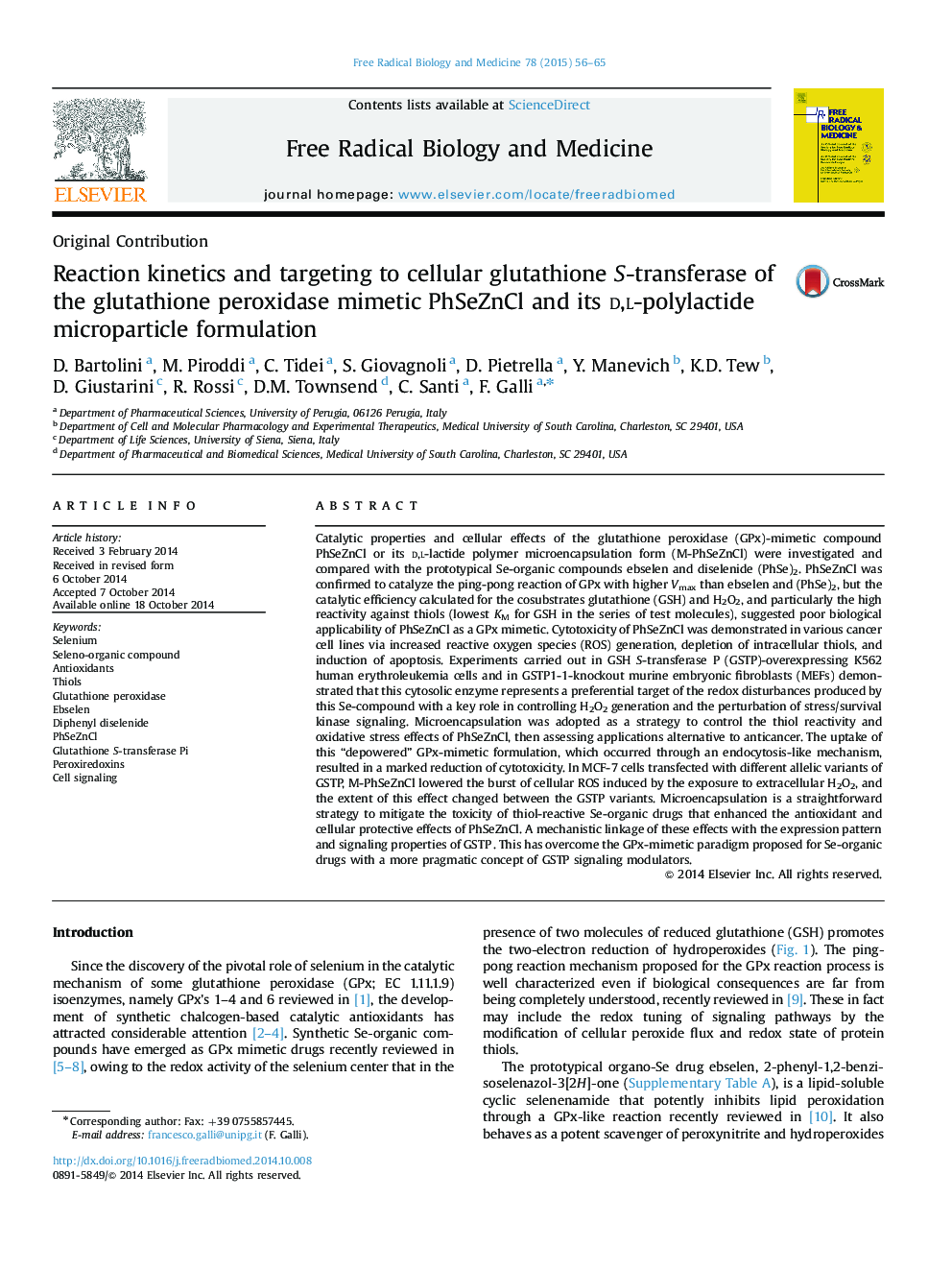 Reaction kinetics and targeting to cellular glutathione S-transferase of the glutathione peroxidase mimetic PhSeZnCl and its d,l-polylactide microparticle formulation