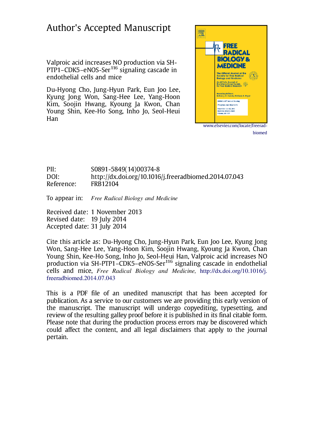 Valproic acid increases NO production via the SH-PTP1-CDK5-eNOS-Ser116 signaling cascade in endothelial cells and mice