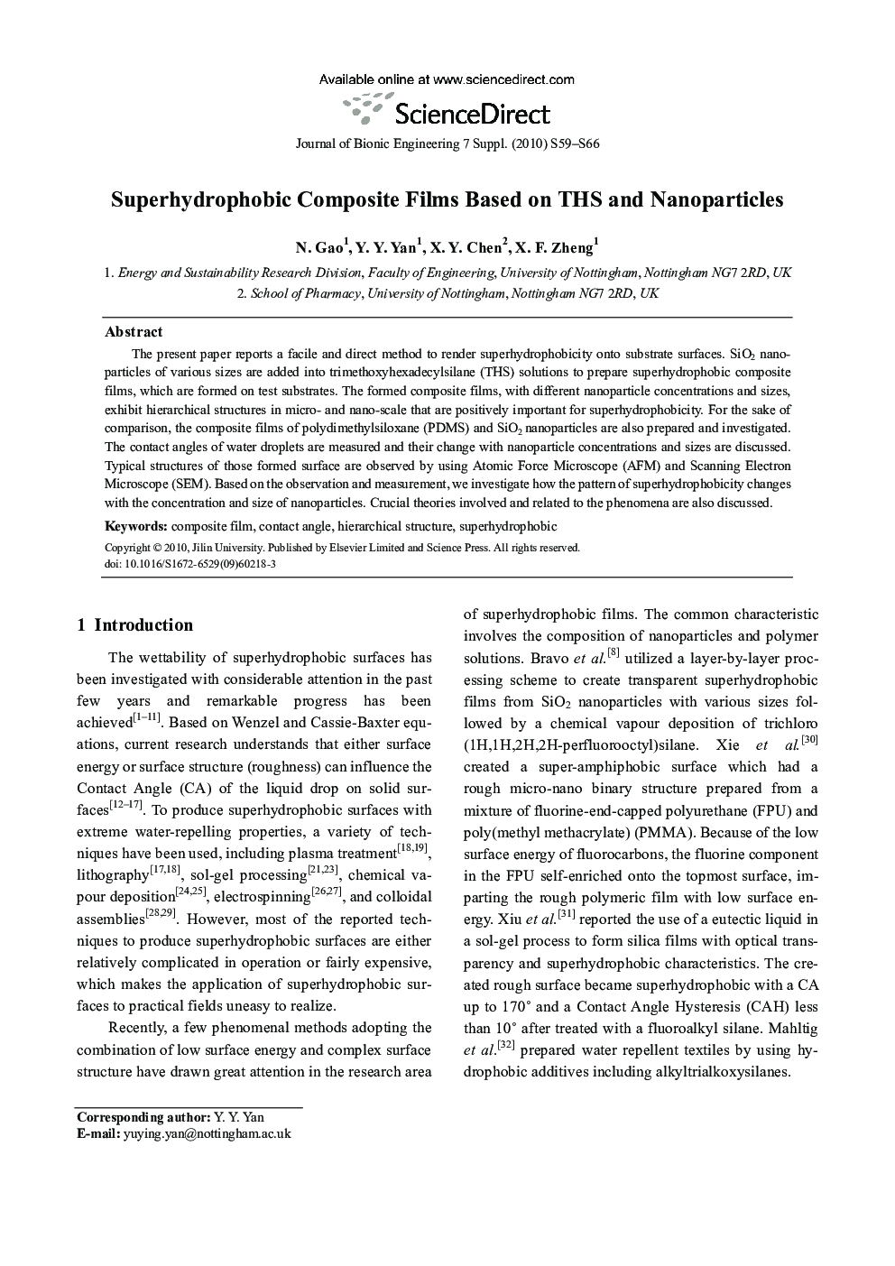 Superhydrophobic Composite Films Based on THS and Nanoparticles