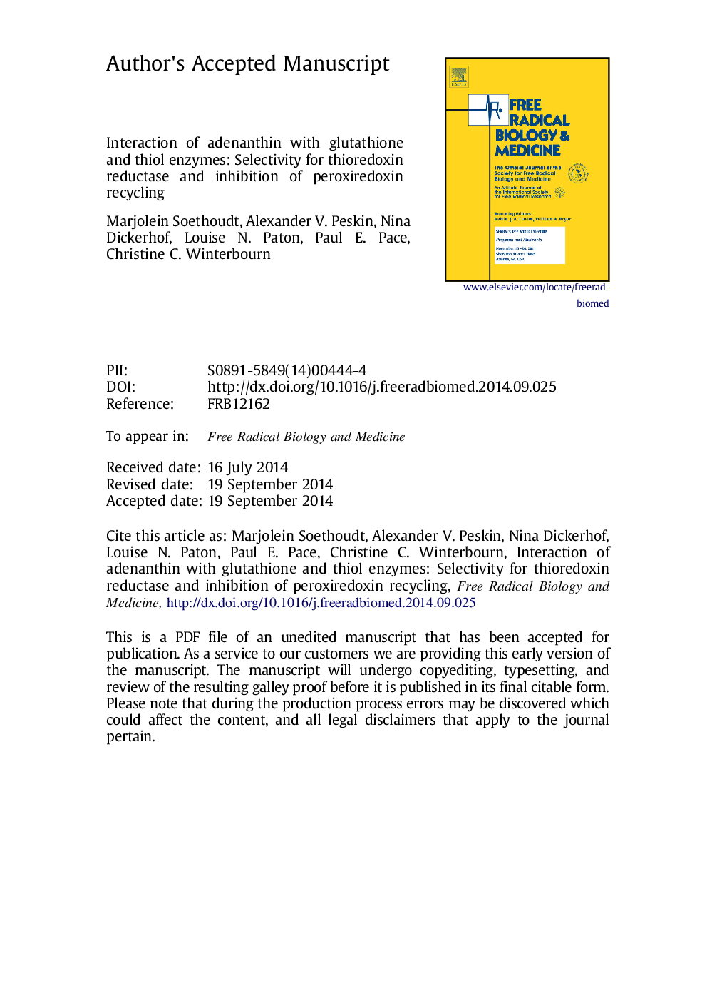 Interaction of adenanthin with glutathione and thiol enzymes: Selectivity for thioredoxin reductase and inhibition of peroxiredoxin recycling